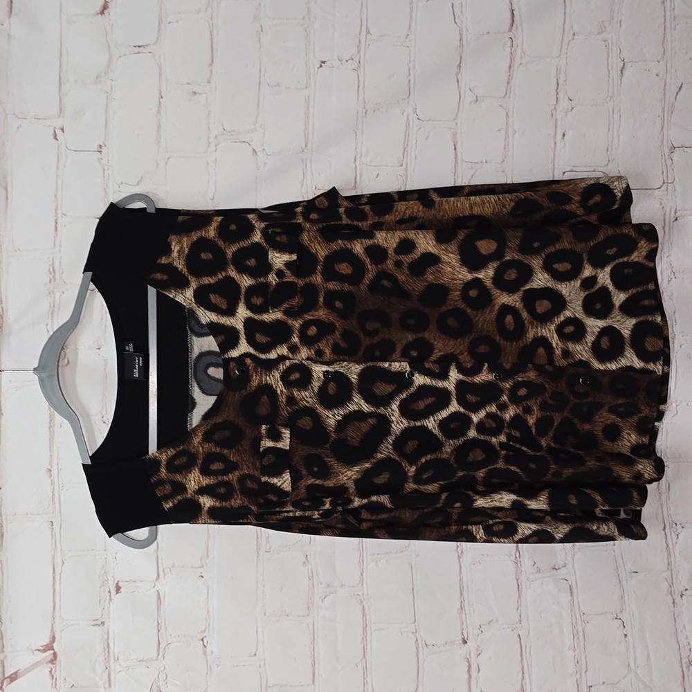 Elie McCarthy Scoop Neck Cheetah Print Knit Top Womens Size 3x